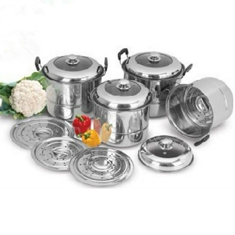 ABS - Panci Set 4 Susun - Panci Eropa Pot Dilengkapi Steamer / Kukusan 4 Pcs