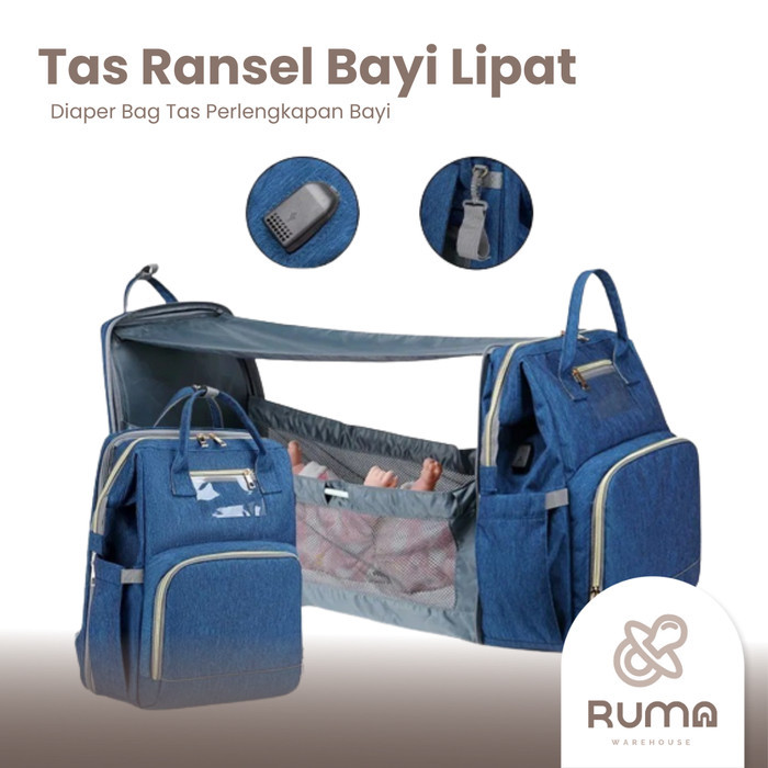 FREE ONGKIR Tas Ransel Kasur Ranjang Lipat Bayi Diaper Bag Tas Perlengkapan Bayi