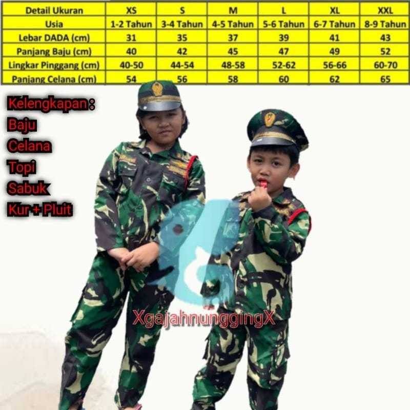 Kostum Anak Baju Seragam TNI Anak Setelan Tentara Anak Kostum Tentara Nasional 17 agustusan karnaval