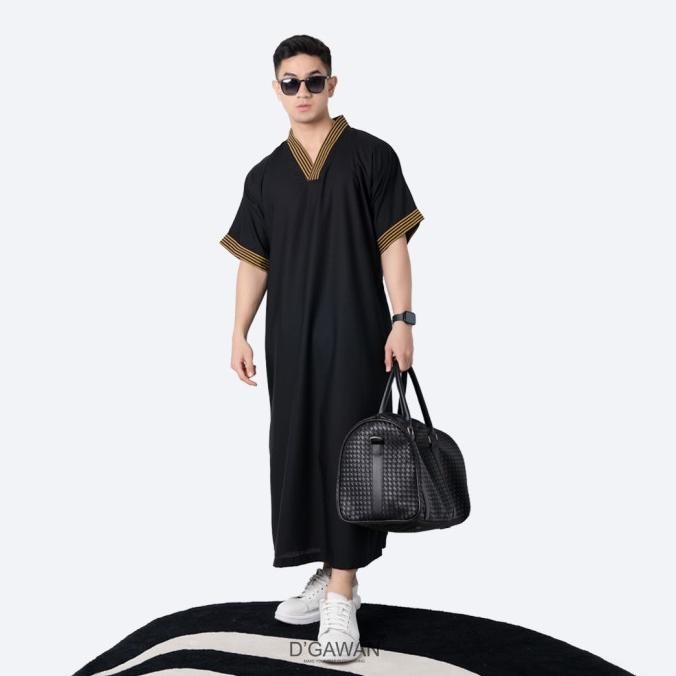 DGAWAN ALFATH THOBES Black Jubah Gamis Pria Multifungsi Kekinian Keren LAT