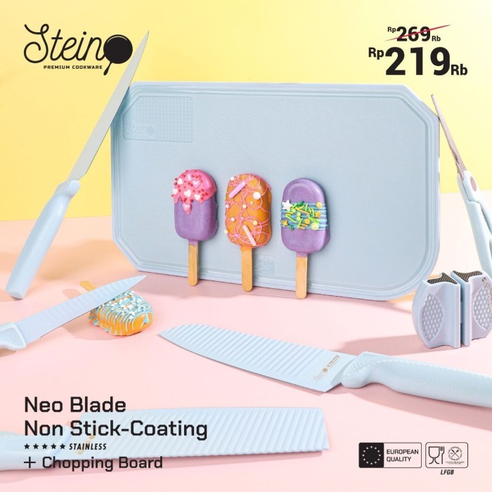 Pisau Stein Steincookware Neo Blade Knives + Chopping Pisau + Talenan