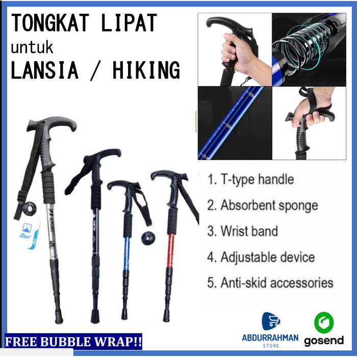 TERLARIS Tongkat Lipat Besi Alat Bantu Jalan Lansia Orang Tua Trekking Hiking - Gagang L