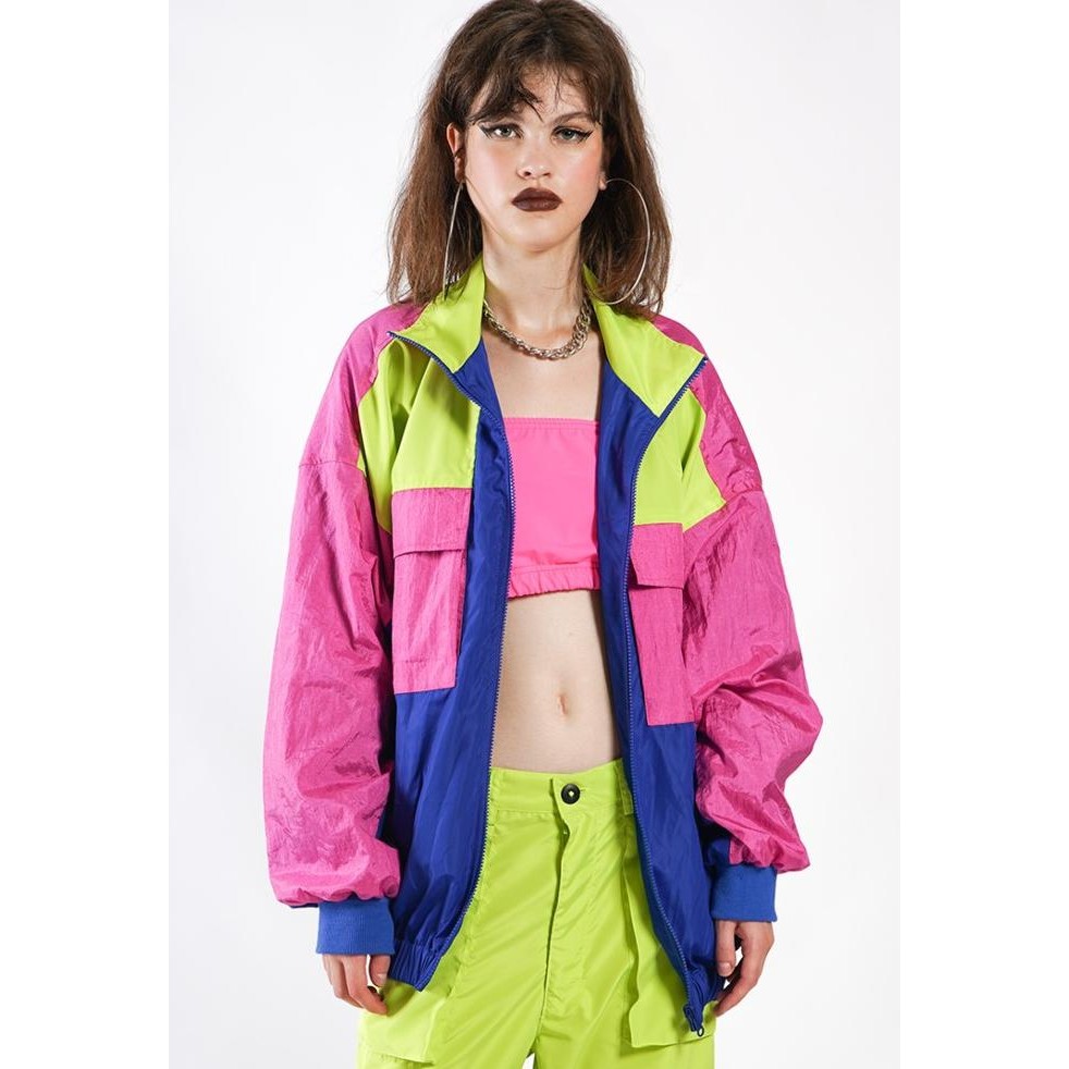 

BLUE- OCWA CURTIS COLORBLOCK 80S INSPIRED WATERPROOF JACKET PINK NEON BLUE