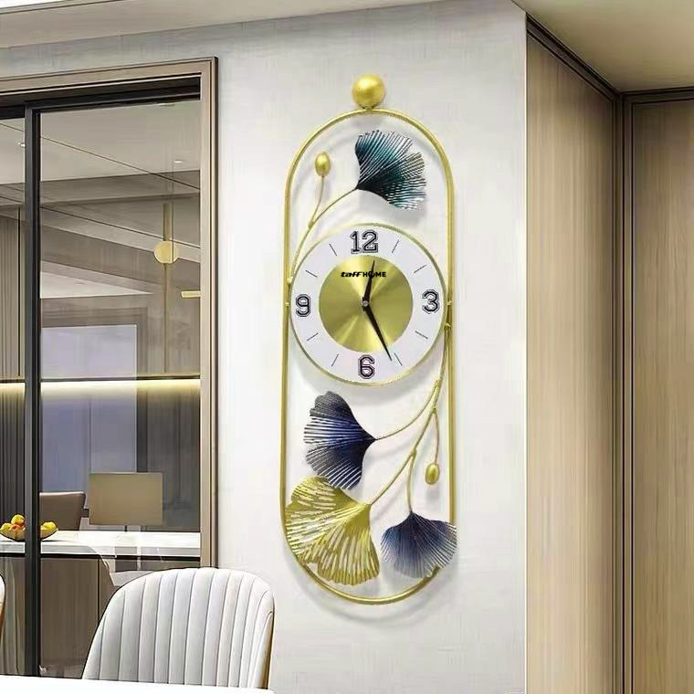 

- TaffHOME Jam Dinding Aesthetic Ginkgo Biloba Iron Silent Clock 77cm - M2126 -