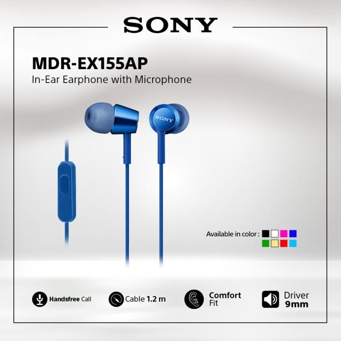 

BLUE- SONY MDR-EX155AP DARK BLUE EARPHONE WITH MIC / EX155AP / EX-155AP