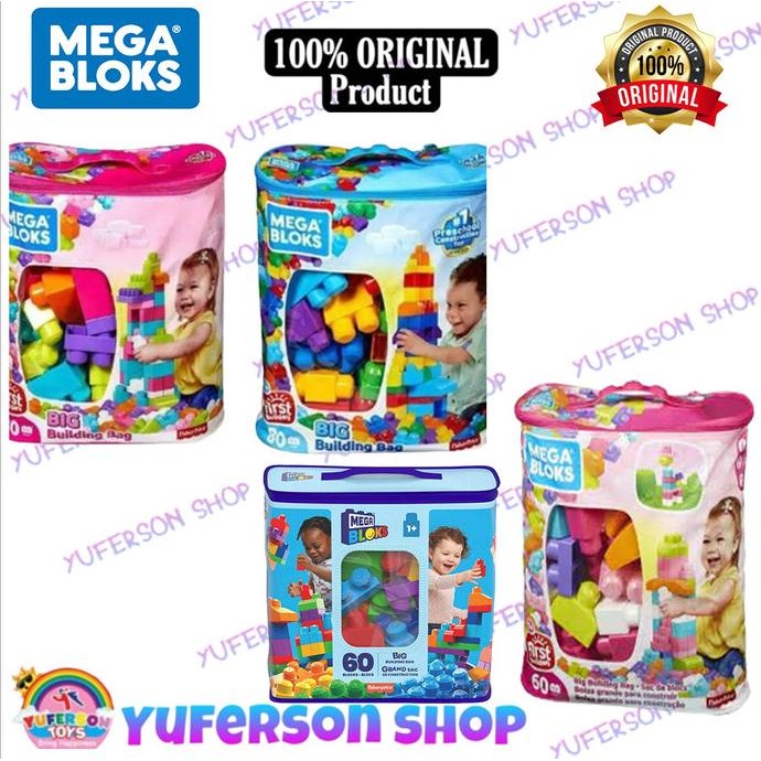 

BLUE- FISHER PRICE MEGA BLOKS BIG BUILDING BAG BUILDING BLOCK PINK / BLUE
