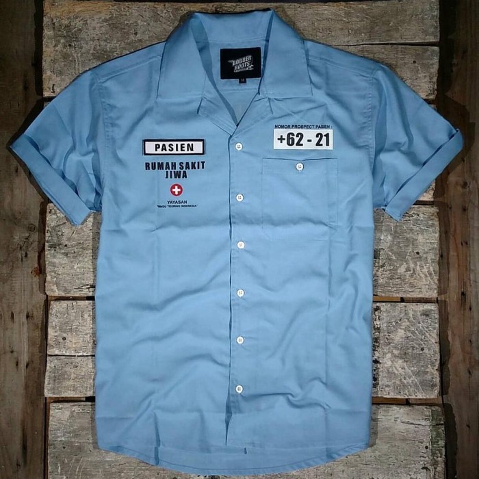 stock kemeja bengkel workshirt rsj- x baby blue by bobberroots