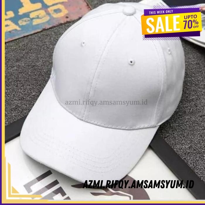 (DONE) TOPI BASEBALL BAHAN RAFEL CAP WARNA PUTIH BELAKANG RING BESI   POLOS COD  TERBARU 