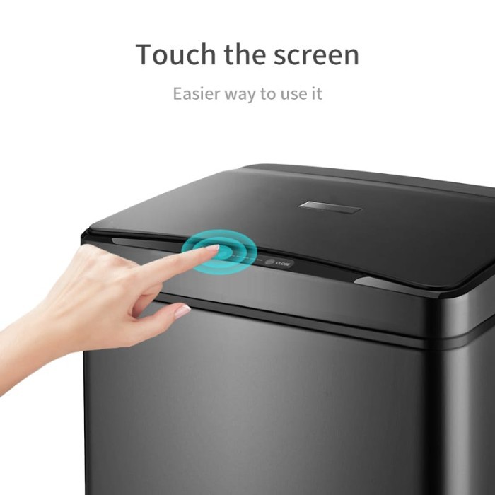 TEMPAT SAMPAH STAINLESS HITAM SENSOR BIN GERAK SMART TRASH OTOMATIS