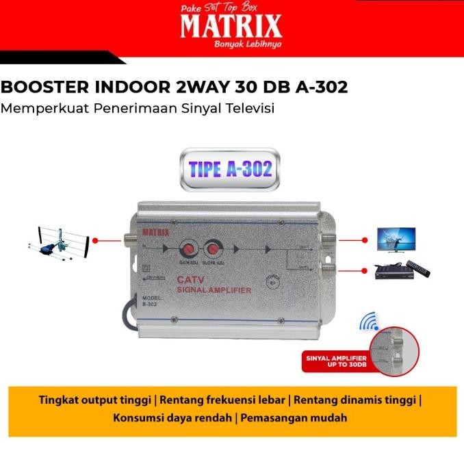 BOOSTER INDOOR MATRIX A-302 PENGUAT SINYAL TV 2 WAY