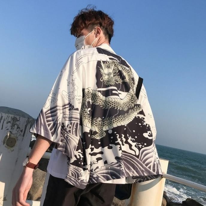 BAJU kimono jepang Kimono Pria Haori Yukata Jepang Pria Kimono Kemeja TER