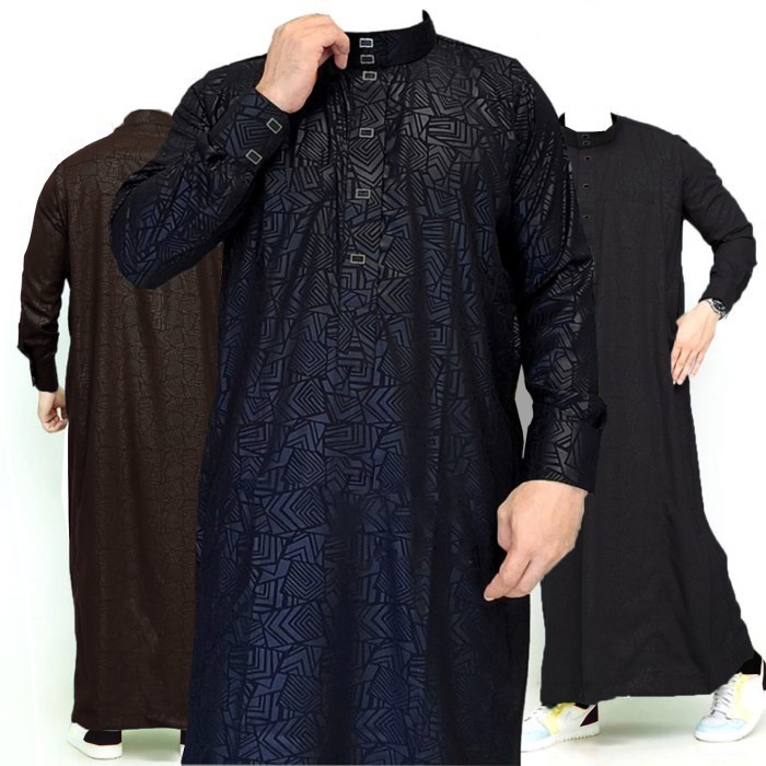 Jubah pria baju gamis pria jubah embos gamis mewah premium jumbo muslim derougras - Biru dongker, Ce