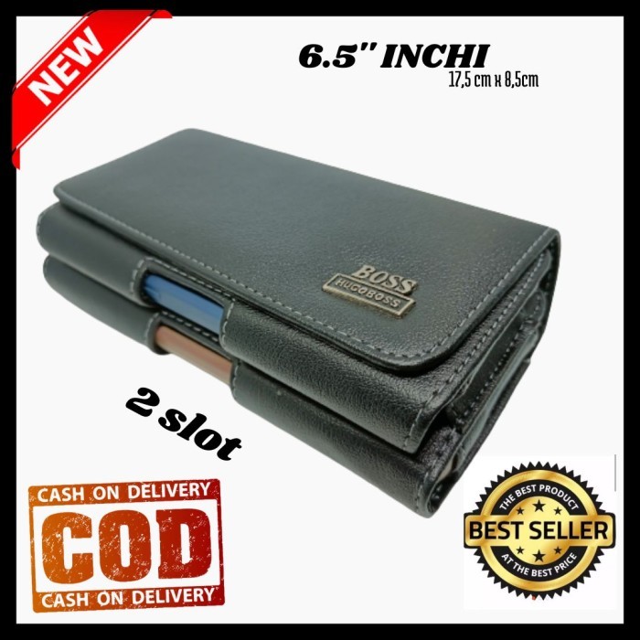 TERLARIS Dompet HP horizontal 6.5inchi Kulit Sintetis/Dompet Hp pinggang Pria - 2slot