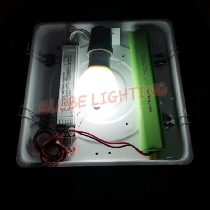 KAP LAMPU BARET KOTAK 22W KOMPLIT EMERGENCY LED + LAMPU LED 10W PHILPS 1612T