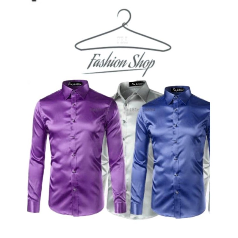 kemeja pria lengan panjang satin valvet kemeja pria Slimepit