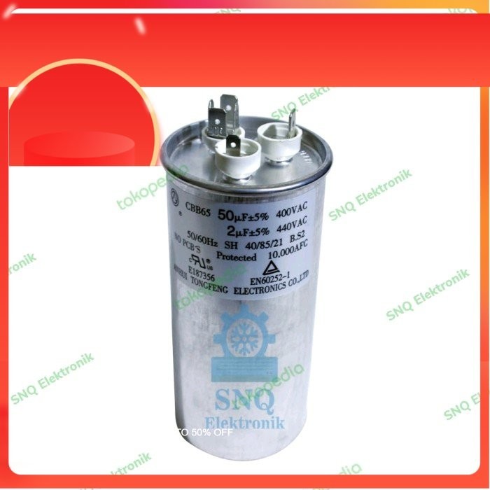 Capasitor Anhui Tonggeng 50/2 Uf 400Vac / Kapasitor 50+2 Mikro