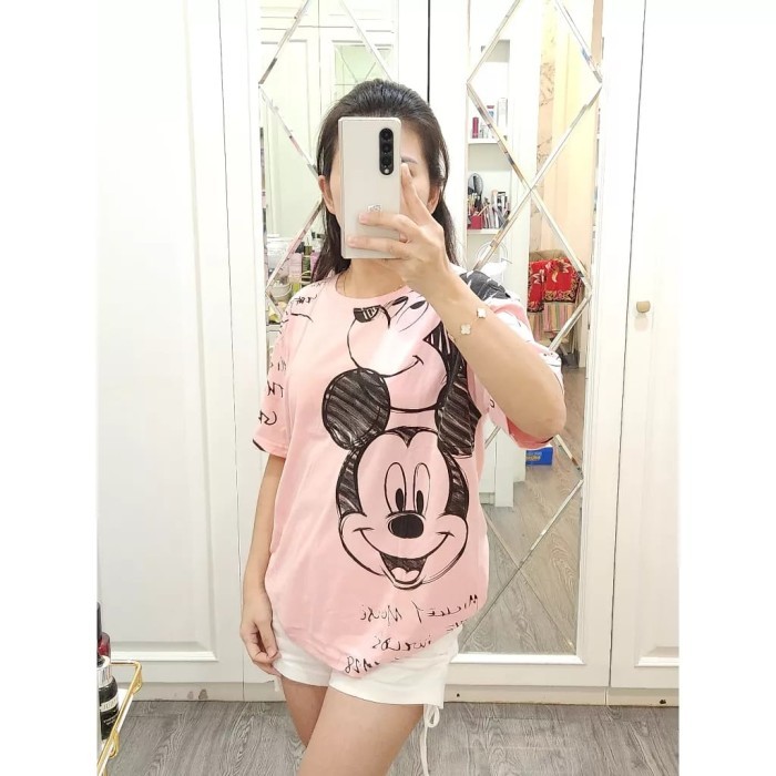 KIRIM HARI INI  Baju Atasan Wanita Oversize/Kaos Lengan Panjang Jumbo Wanita Korea - Mickey Orange D