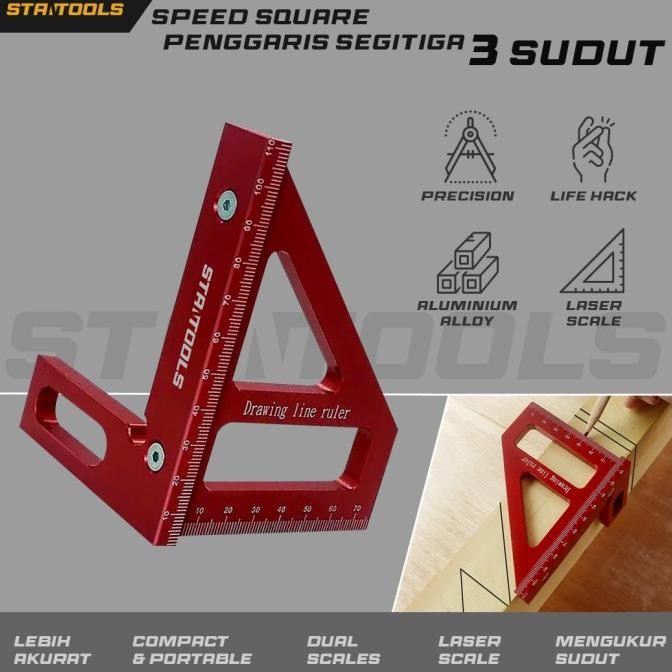 

TERBARU - Speed Square - Penggaris Sudut Siku Segitiga - 2 sisi - Penggaris Multi angle 90 derajat