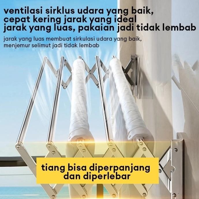 JEMURAN BAJU DINDING STAINLESS STEEL 100-200CM PAKAIAN SINGLE JEMURAN  LIPAT STAINLESS STEEL RAK JEM