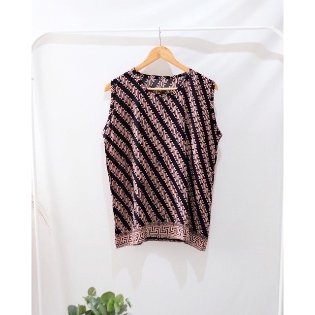 Terbaru ATASAN TANPA LENGAN BATIK WANITA SLEEVELESS TOP BATIK MODERN CASUAL - Parang