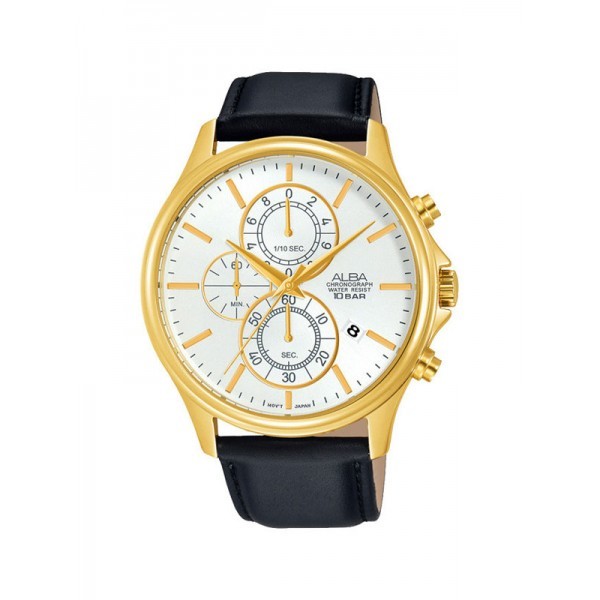 Jam Tangan Pria Alba Prestige  Original  Garansi Resmi Leather Sport Gold AM3416 X1