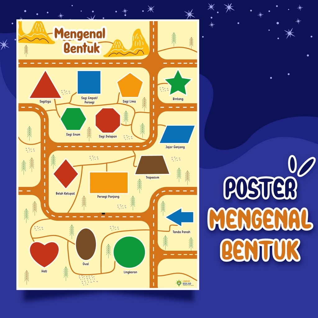 

Adaajaa Poster Belajar Anak Mengenal Bentuk. Poster Edukasi Shape Untuk Balita, Paud, TK, SD