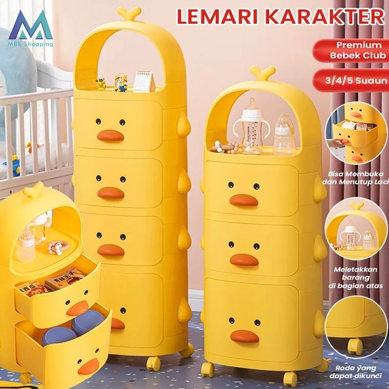 Lemari Laci Susun Plastik Karakter Bebek Kabinet Drawer Rak Penyimpanan Lemari Laci Box Susun Serbag