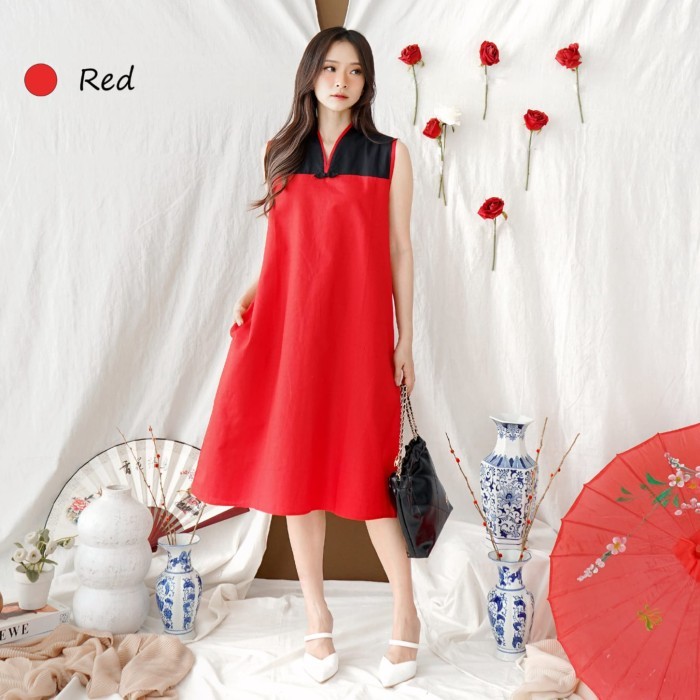 Lellay - Baju Cheongsam Qipao Jibao Sissae Dress Imlek Sincia Wanita Qibao Cina