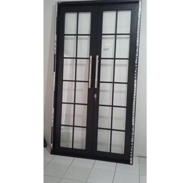 RK JAYA ALUMUNIUM pintu aluminium kaca dobel L160xT210 2 daun (kupu tarung )model ornamen pilihan 3i