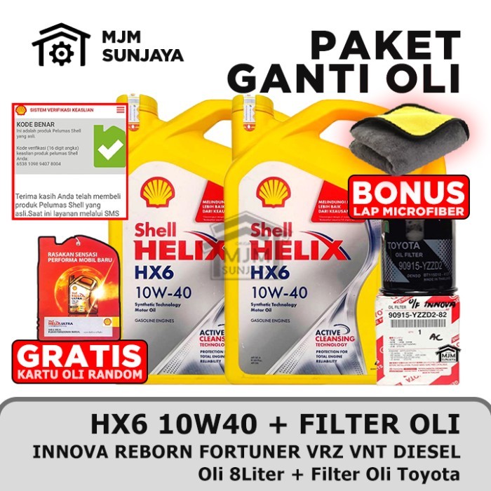 [GRATIS FILTER OLI] PAKET Ganti Oli Mesin Shell Helix HX6 SAE 10W-40 8 Liter TOYOTA Innova Reborn