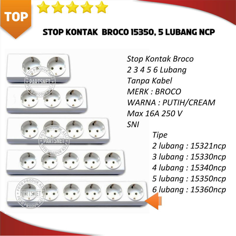 Stop Kontak Terminal 6 Lubang Broco NCP / Tanpa Kabel