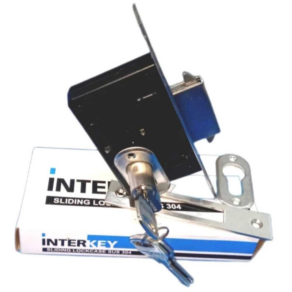 RK JAYA ALUMUNIUM Kunci Pintu Sliding Mekar Jangkar Kusen Aluminium 4" INTERKEY+ Cylinder 60mm "