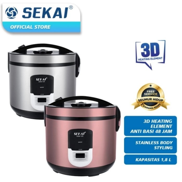 Rice Cooker Sekai 1.8L Cmw-520 Magic Com Cmw520 3In1 Stainles Body
