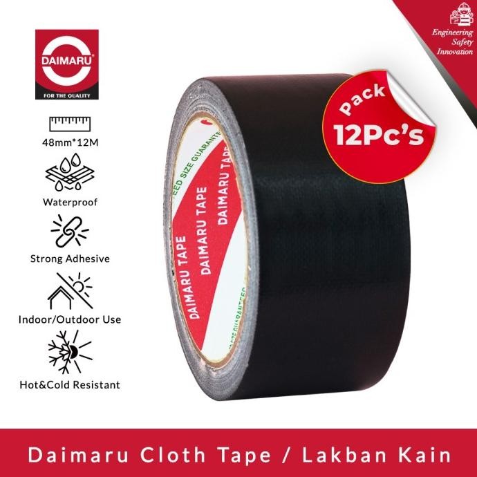 

[Paket 12pcs] Daimaru Cloth Tape Lakban Kain Hitam 48 mm x 12 meter 2112