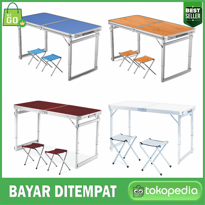 Meja Lipat Portable Meja Koper Meja Kaki Kotak Set Meja + 2 Kursi