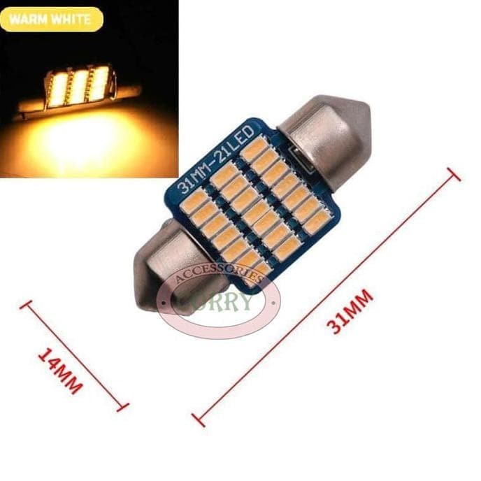 LAMPU LED KABIN MOBIL DOME BACA 31MM WARM WHITE KUNING BOHLAM 21 SMD