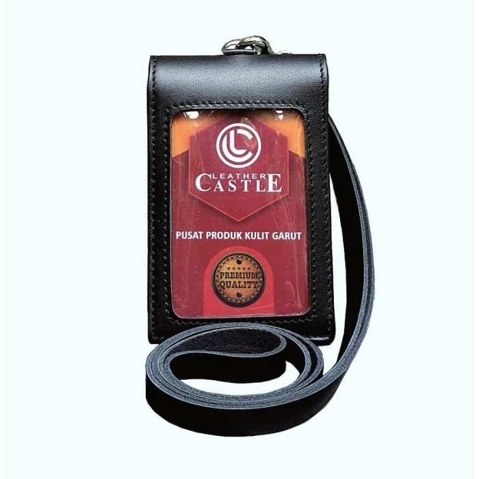 

Andra - Name Tag Id Card Holder Double Magnet Tali Kulit Warna Hitam