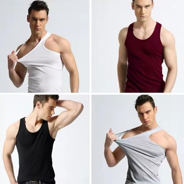 Singlet Pria Isi 4 Pcs Bahan Cotton Ukuran M L Xl//Singlet Pria Gym