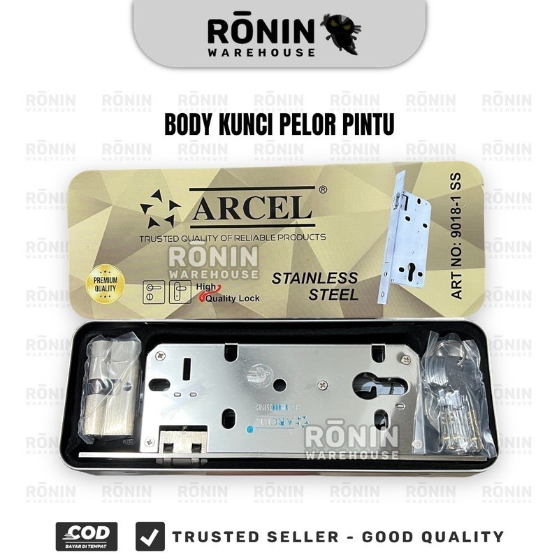 ARCEL Body Kunci Pelor Pintu Kupu Tarung Rumah Stainless Steel 9018-1 SS Geser Dorong Mekar
