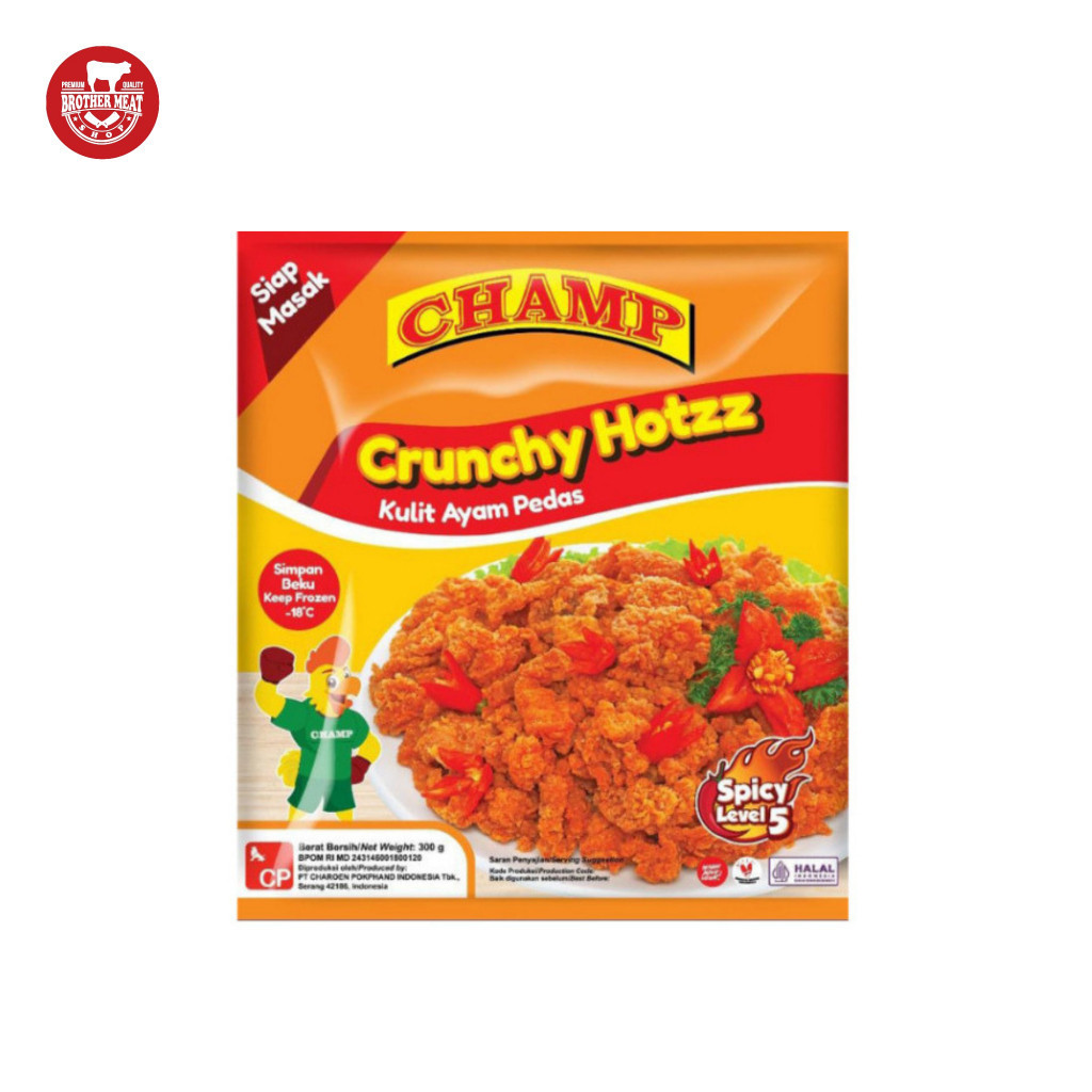 

Champ Crunchy Hotzz 300gr, Kulit Ayam Pedas - Brothermeatshop