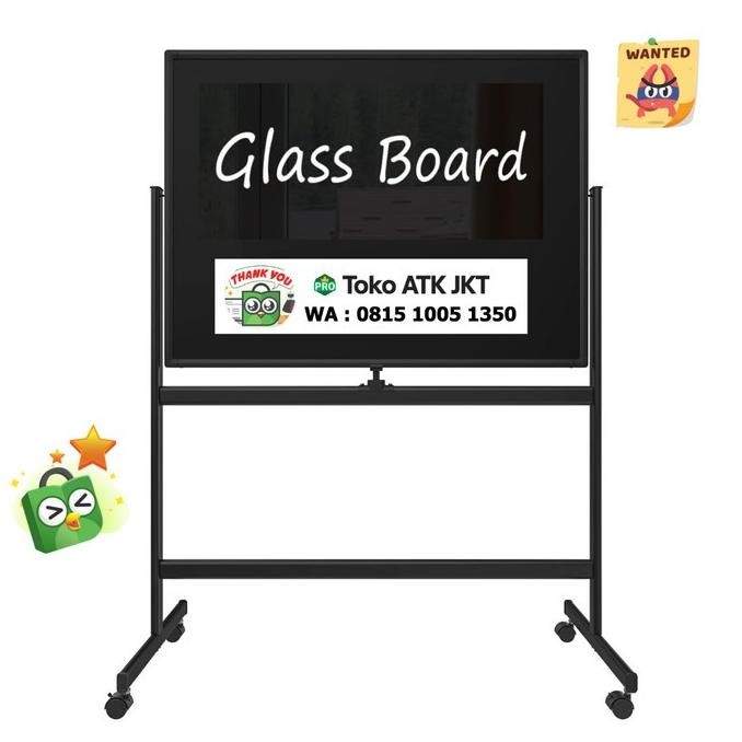 

TERBARU - Glassboard Hitam Standing Papan Tulis Blackboard Kaca Non Magnetic