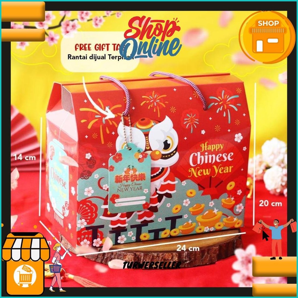 

10 Pcs Gable Box Imlek - Barongsai / Box Hampers Imlek Uk 24*12*20 Cm + Free Tag Kilat