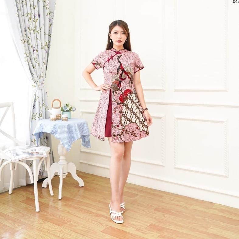 Mlarak Store dress batik cheongsam qb118 dusty pink