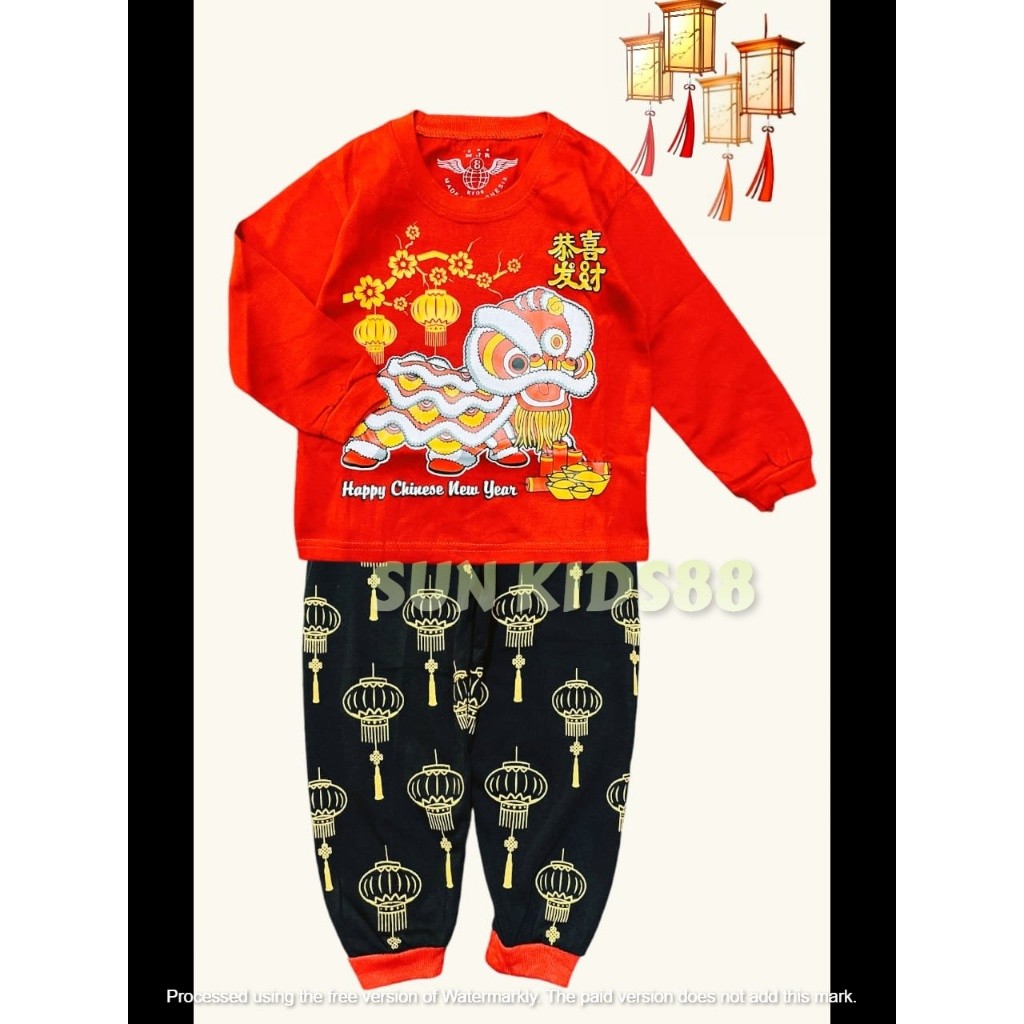 Baju Imlek Anak Oneset Pria Umur 3-13Tahun Imleq Kaos Perayaan Chengsam Tahun2025 Atasan Lakilaki Ta