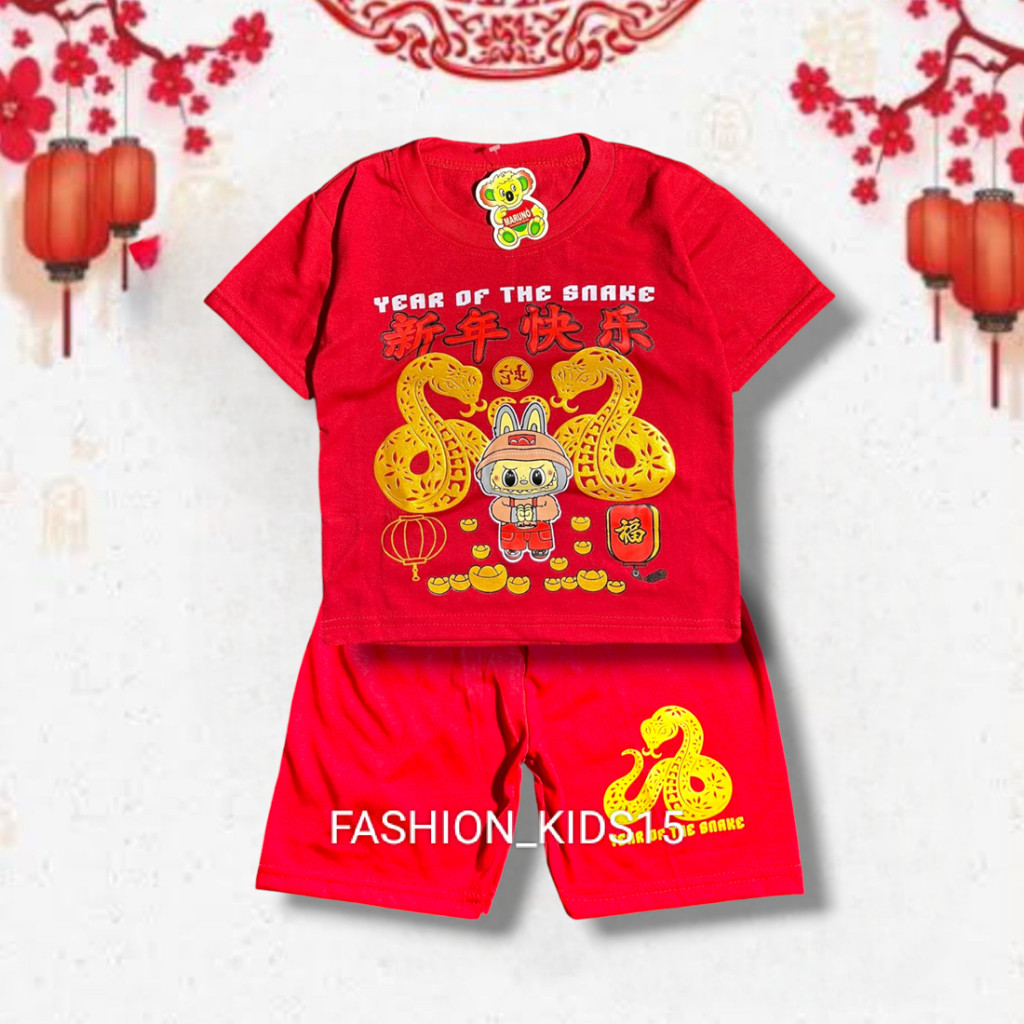 Baju Imlek Anak Oneset Pria Umur 3-13Tahun Imleq Fashion Kemeja Ank2 Cheongsam Cina Setelan 2In1 Cow