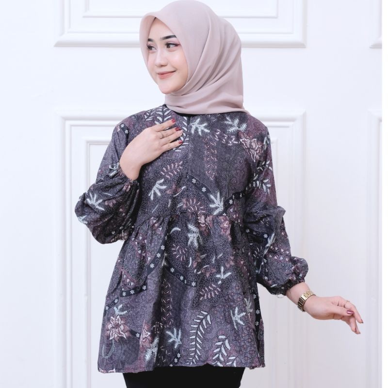 Batik Wanita Halus dan Tebal Batik Wanita Blouse Atasan Batik Wanita Lengan Panjang Terbaru