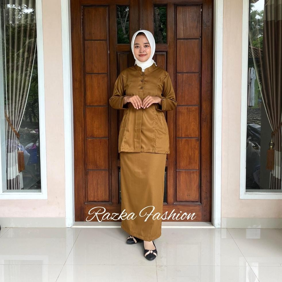 dim setelan seragam dinas pemda wanita motif benang timbul teopuler baju kerja khaki cewek warna kek