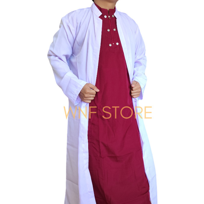 Jubah Pria Luar + Dalam - Jubah gamis pria coklat jubah belah pria - PUTIH MAROON, M terbaru terlari