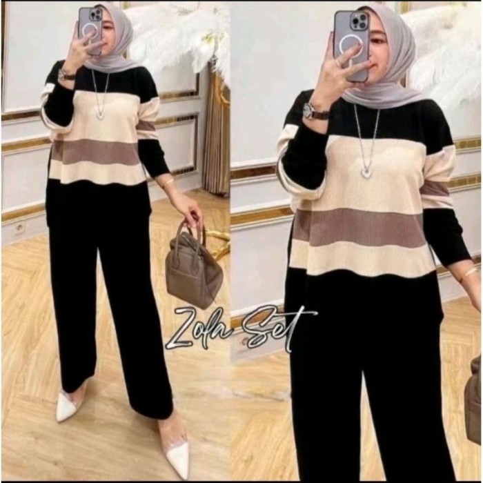 Oneset Zolla Setelan Celana Kulot Crinkle Airflow Ld 110 Setelan Kombinasi Polos Wanita Set Wanita