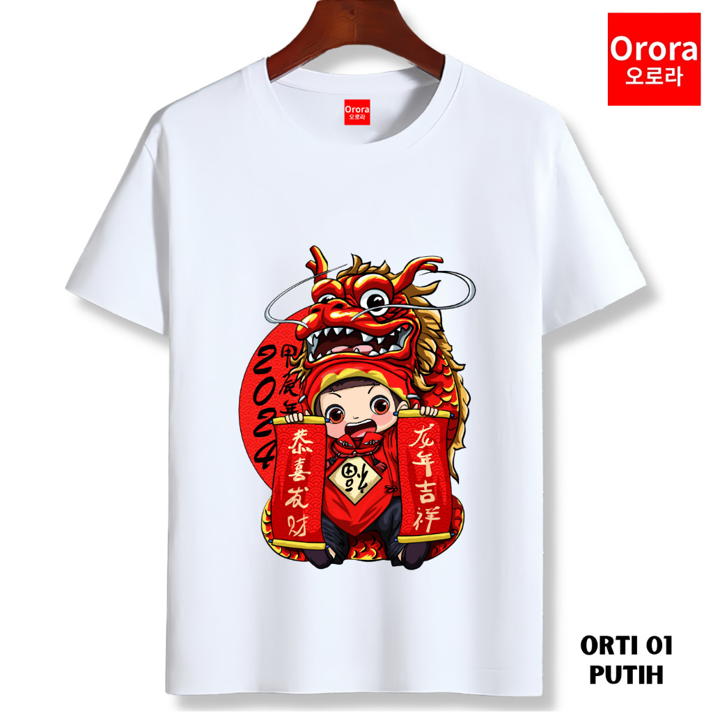 Orora Kaos Pria Imlek Baju Happy Chinese New Year Cute Cartoon Boy New Dragon Year - Baju Atasan Sab